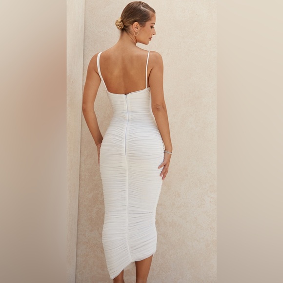 house of cb ALEXIA White Ruched Midi Dress - Picture 3 of 10